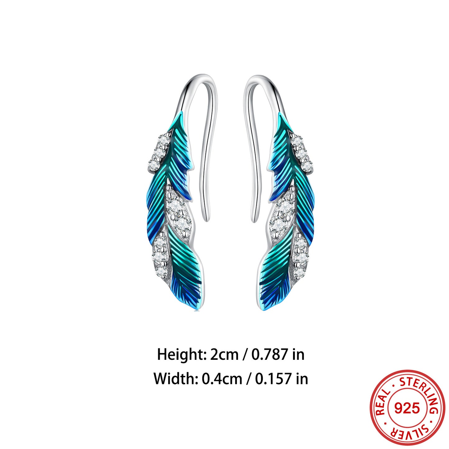 Sterling 925 Silver Feather Design Dangle Earrings