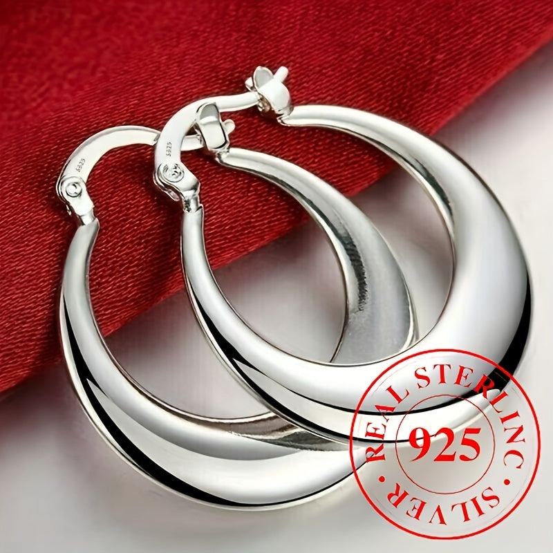Glossy 925 Sterling Silver Hypoallergenic Hoop Earrings